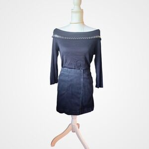 Rafaella Black Off The Shoulder Long Sleeve Top Silver Stud Embellished Small